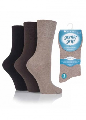 Gentle Grip 3 pack Diabetic Plain Brown Shades